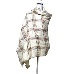 Cejon Heritage Plaid Blanket Scarf/ Wrap, 20”x76”, Ivory